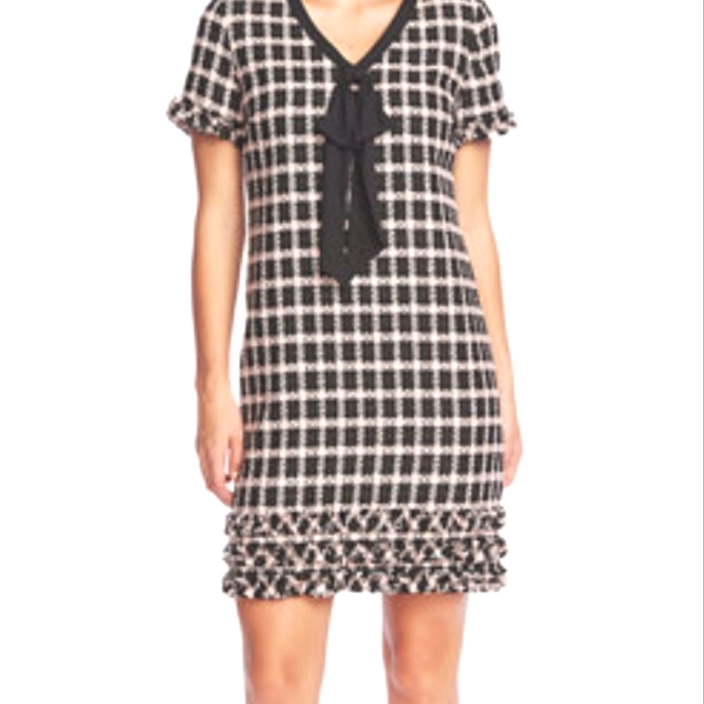 CeCe Tweed Sheath Dress with Ruffles